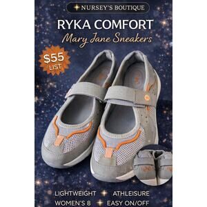 Ryka Mary Jane Sneakers Gray Orange Comfort Walking Shoes Womens 8